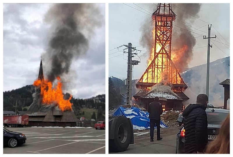 Biserica de lemn din Borșa a fost mistuită de flăcări în ziua de Florii / Biserica a ars în totalitate și nu au mai putut fi salvate multe lucruri (FOTO)