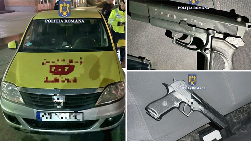 (FOTO) Focuri de armă în urma unui incident în trafic, în comuna Mircea Vodă: oamenii legii au reținut un bărbat și au confiscat o mașină și trei arme neletale
