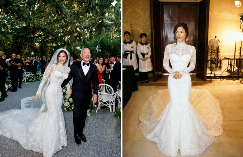 Nunta lui Jeff Bezos și Lauren Sánchez, între glamour și proteste în inima Veneției. Mireasa a purtat o rochie Dolce & Gabbana, ”care nu îi scoate în evidență decolteul”