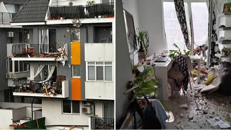 Imagini tulburătoare cu apartamentul în care o femeie a fost ucisă de bucăți smulse de vânt din acoperișul blocului vecin