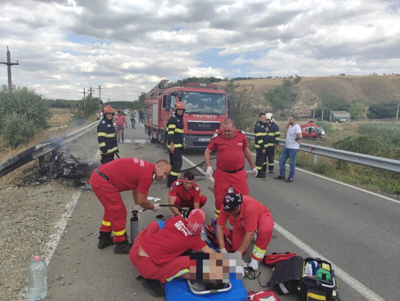 Accident grav în județul Constanța. Două motociclete s-au ciocnit, a izbucnit și un incendiu
