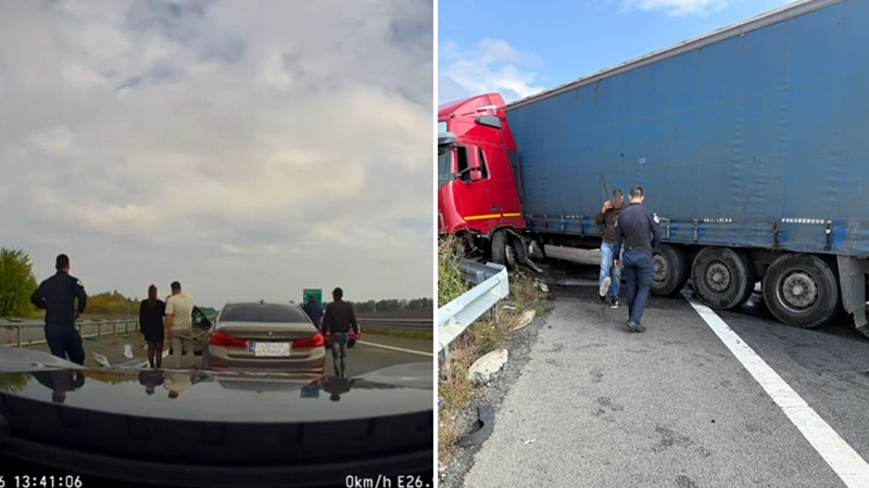 (FOTO/VIDEO) Jandarmii constănțeni, primii la fața locului după un accident pe A2: au acordat primul ajutor și au prevenit un incendiu