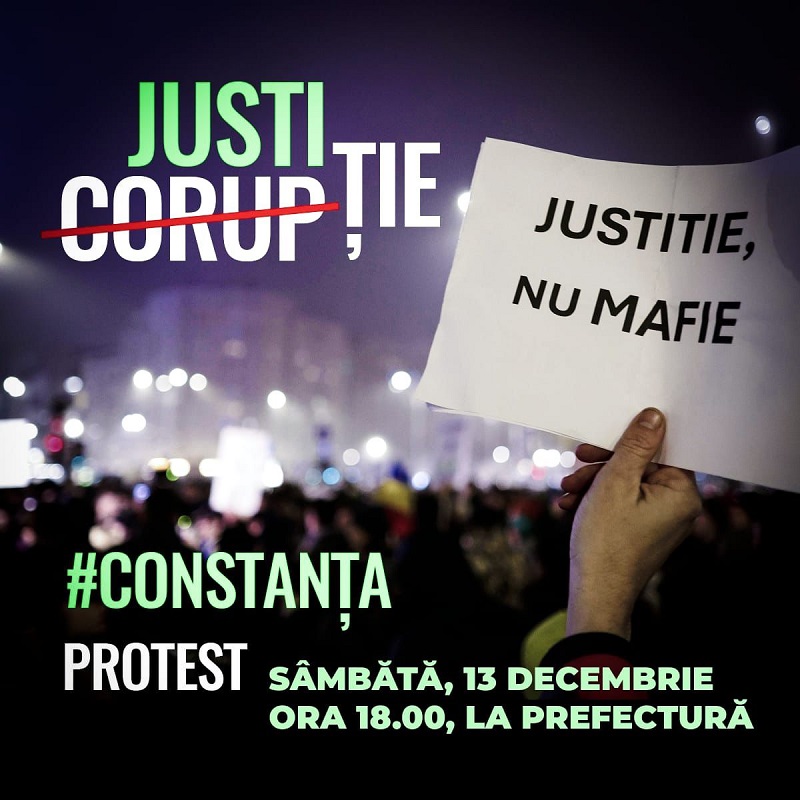 Protest în fața Prefecturii: Constănțenii ies în stradă pentru o justiție curată, sâmbătă, 13 decembrie