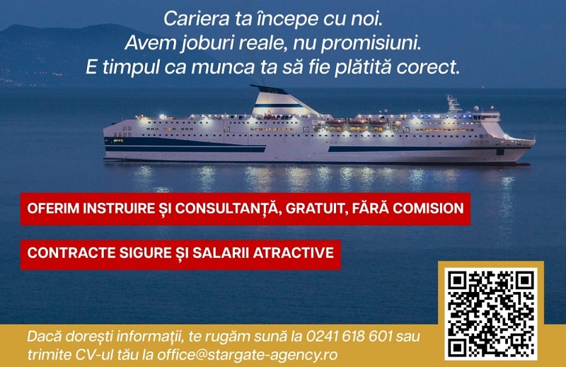 Vrei un job bine plătit pe mare? Participă la evenimentul de recrutare Stargate Crewing Agency