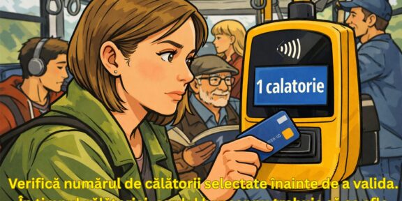 Instrucțiuni pentru plata cu cardul la validator: verifică numărul de călătorii înainte de validare.
