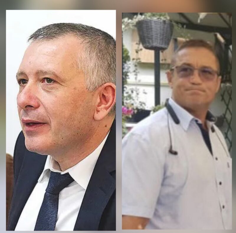 Two-side collage of two men: left is a close-up of a man in a dark suit, right shows a man in a light shirt with glasses outdoors.