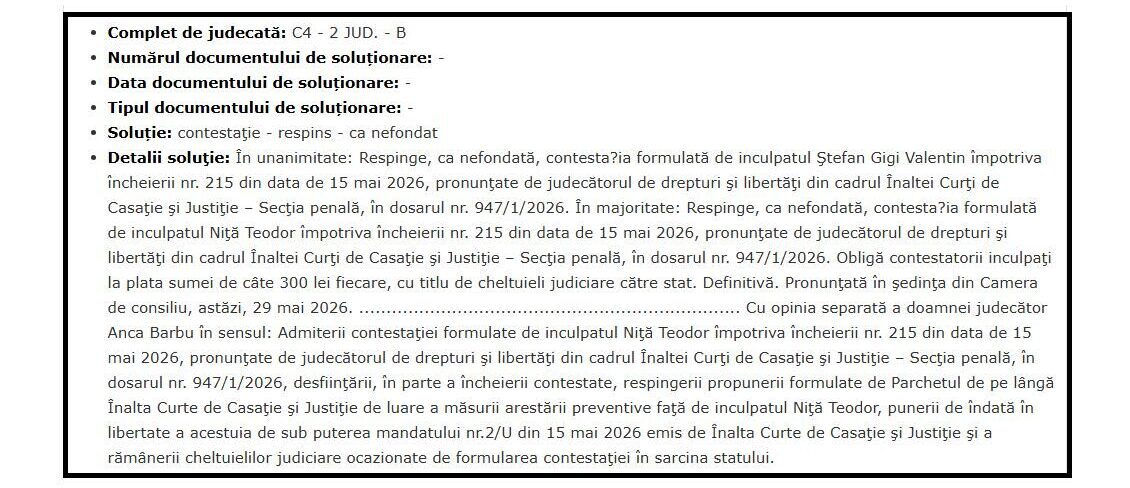 Procurorii Gigi Ștefan și Teodor Niță, rămân în arest. Contestațiile au fost respinse