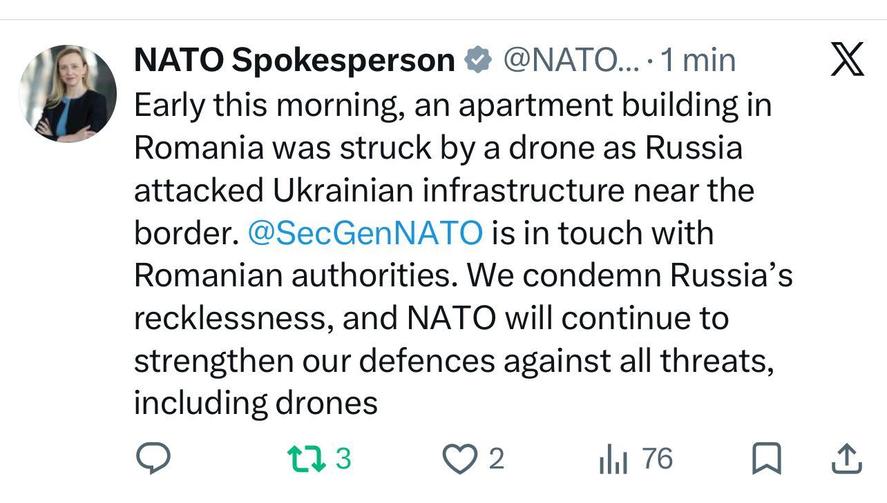 Purtătorul de cuvânt al NATO, după incidentul cu dronă de la Galați: Condamnăm iresponsabilitatea Rusiei, iar NATO va continua să-şi consolideze apărarea