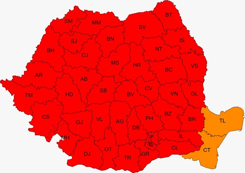 Canicula pune stăpânire pe România. Cod roșu în 35 de județe, Cod portocaliu în Dobrogea!