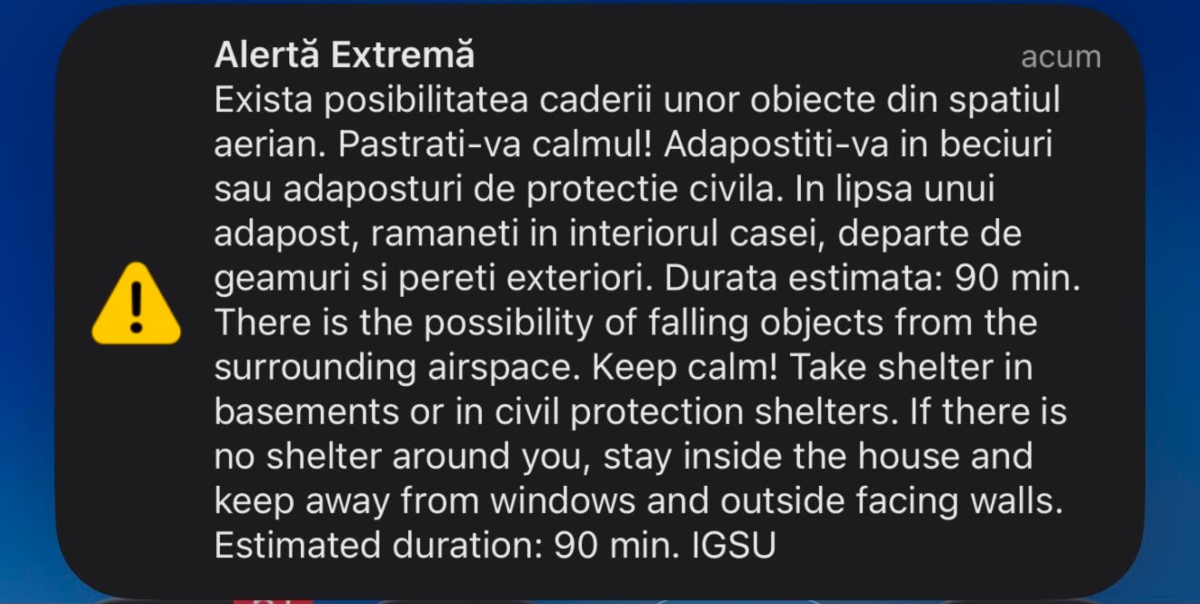 RO-Alert pentru zona de nord-est a judeţului Tulcea