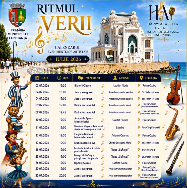 „Ritmul Verii” continuă la Constanța. Muzică live pe faleză și în centrul orașului, în primul weekend din iulie