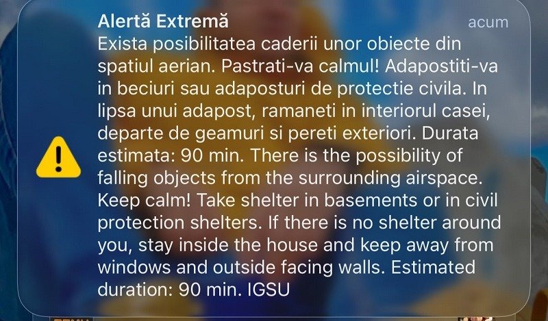 Mesaj RO-Alert în nord-estul județului Tulcea. Populația, îndemnată să stea departe de ferestre