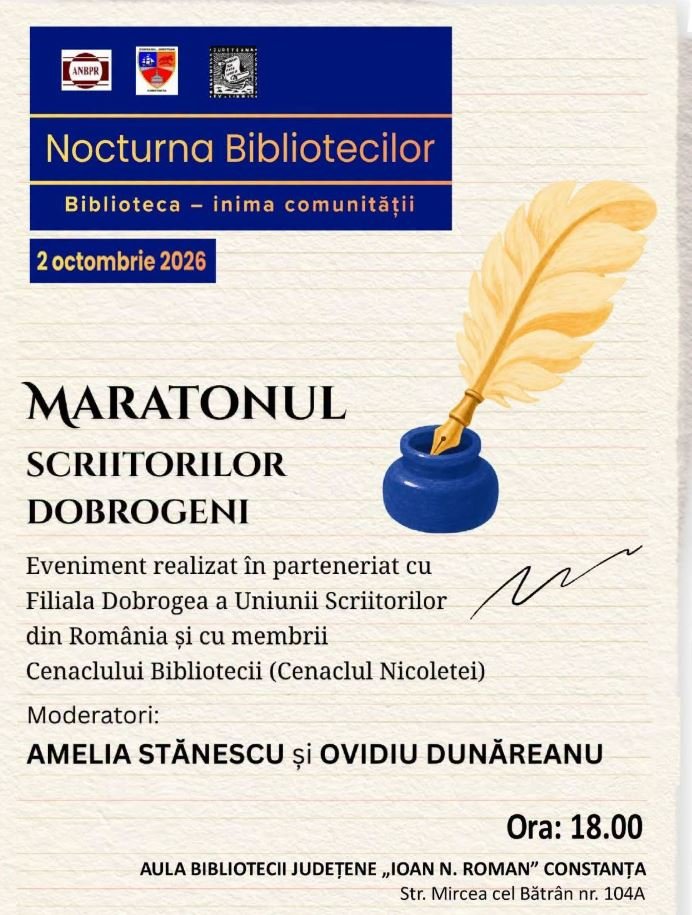 Maraton de lecturi publice la Biblioteca Județeană Constanța, de Nocturna Bibliotecilor